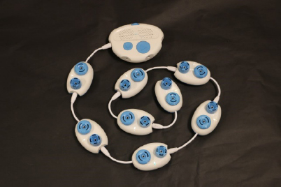 A photo of the Code Jumper Hub and eight Play pods.