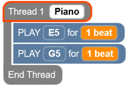 Acreenshot of the Code Jumper app showing a program in Thread 1.