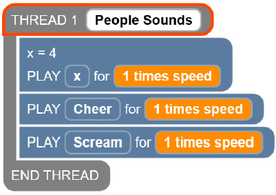 A screenshot of the Code Jumper app with a program in Thread 1.