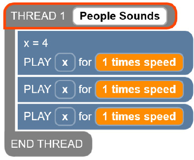 A screenshot of the Code Jumper app with a program in Thread 1.